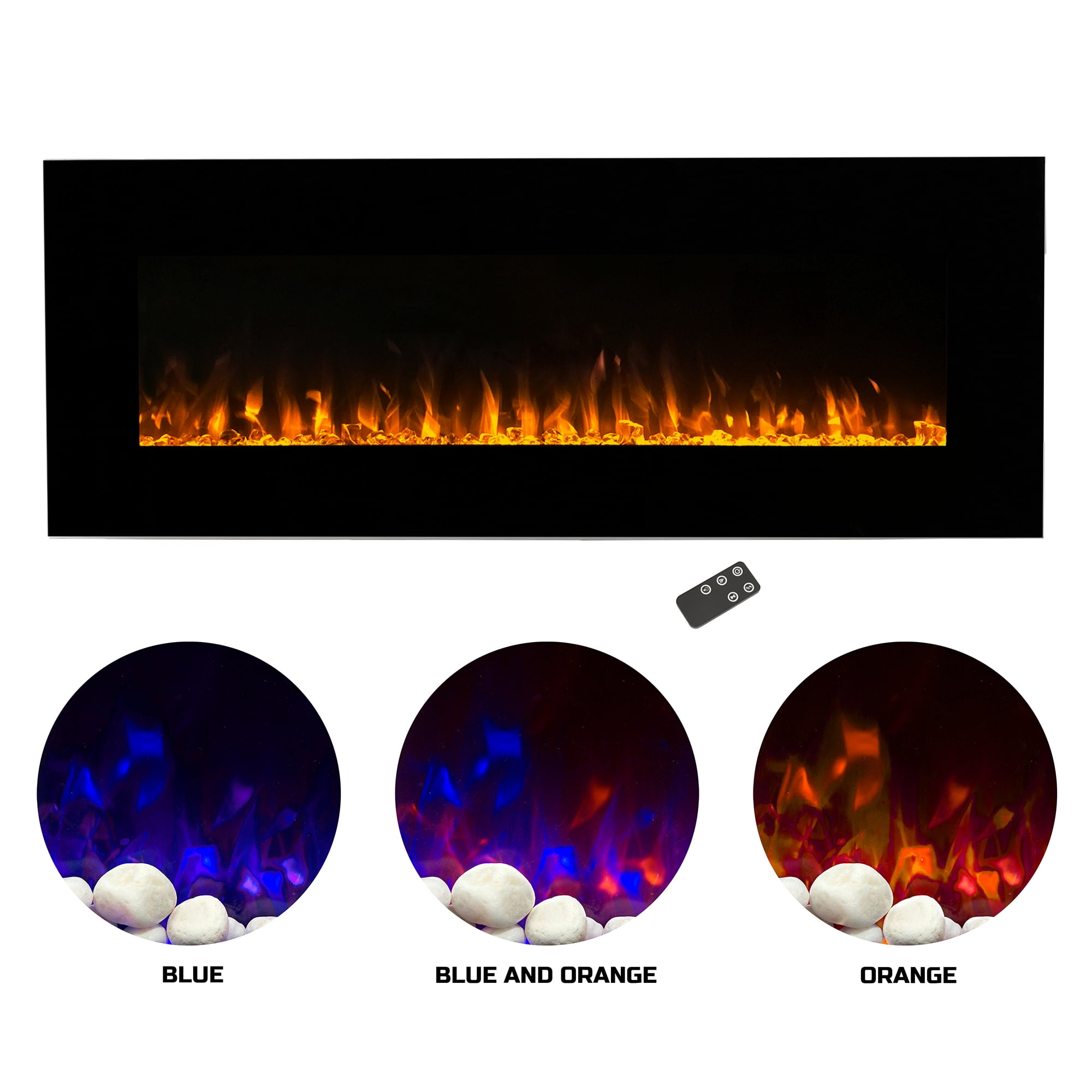 Northwest 54-inch Modern Wall-Mount Electric Fireplace with Remote (Black)