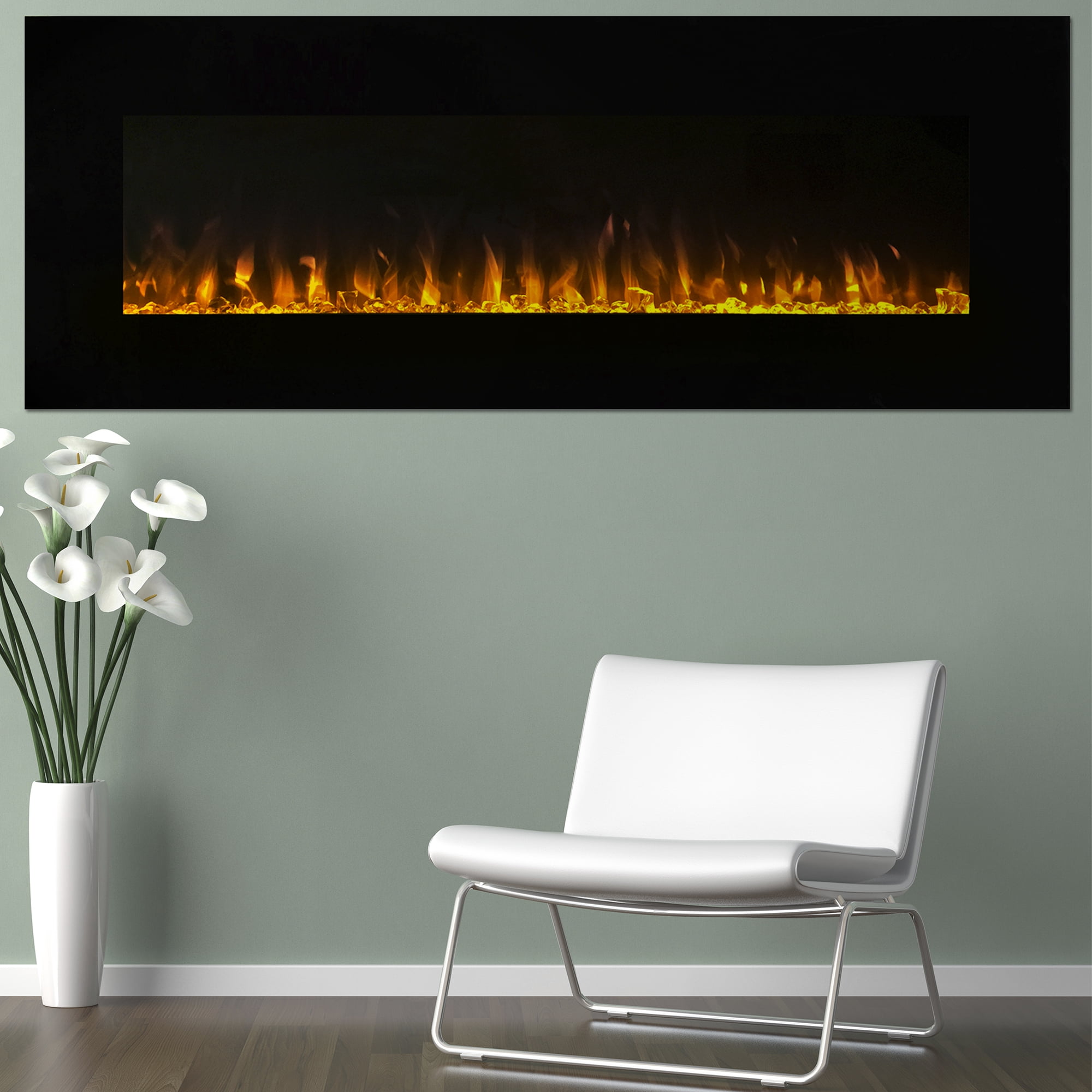 Northwest 54-inch Modern Wall-Mount Electric Fireplace with Remote (Black) Sansujyuku sansujyuku.com