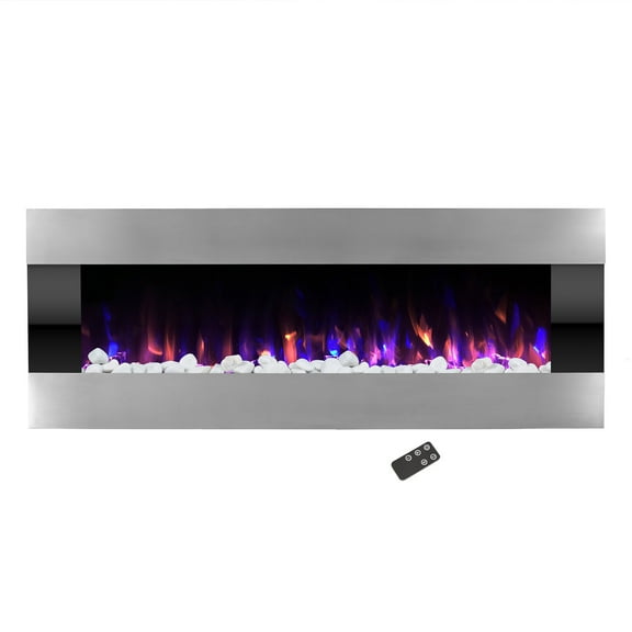 Northwest 54-inch Modern Wall-Mount Electric Fireplace with Remote (Silver)