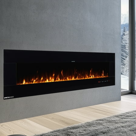 Northwest 72in Wall Mount Electric Fireplace with Bluetooth Speakers, Black