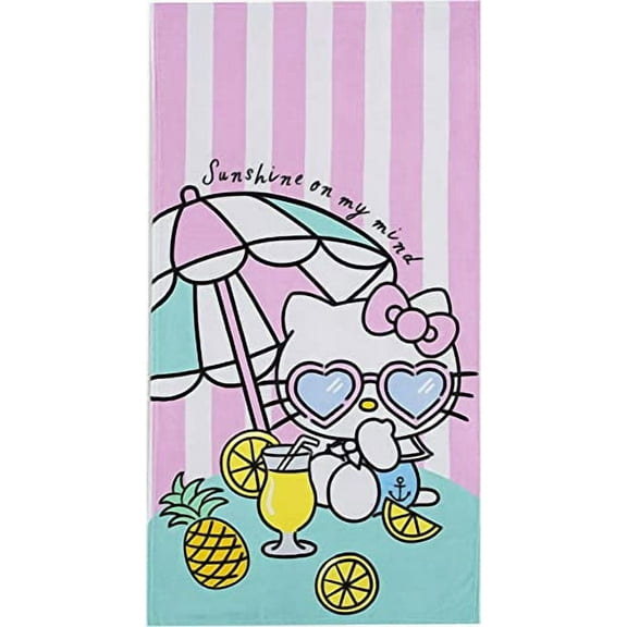 Northwest Hello Kitty Pink Beach Towel 27"x 54" Wrinkle Free Lint Free Soft Absorbent Tropical Vacation