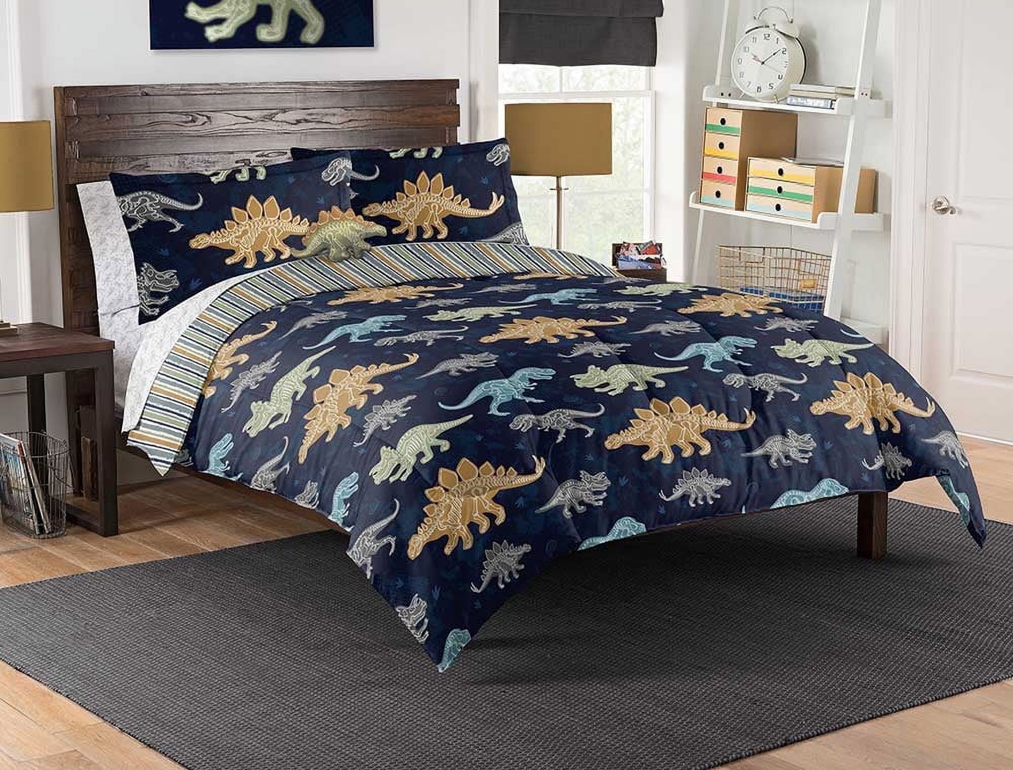 Navy Dinosaur Reversible Full Microfiber Bed in a Bag Set