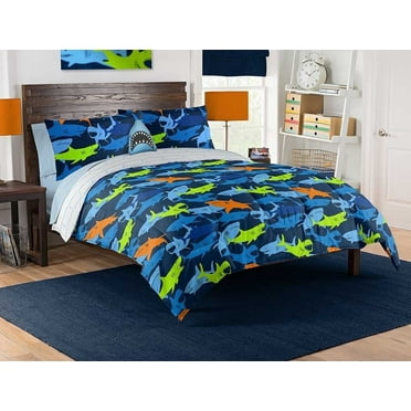 Northwest Kids 8-Piece Shark Adventure Full Bed In A Bag with Decorative Pillow