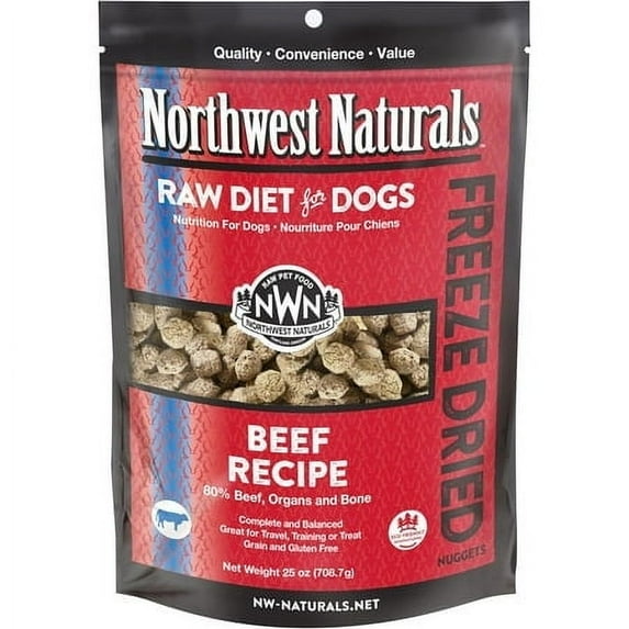 Northwest Naturals Freeze-Dried Beef Dog Food - Bite-Sized Nuggets - Healthy, Limited Ingredients, Human Grade Pet Food, All Natural - 25 Oz
