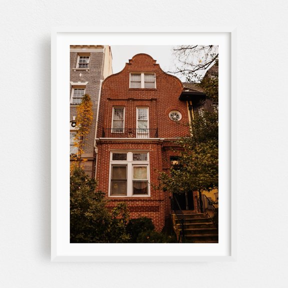 Northwest Washington Row Homes II - Washington District of Columbia Photography Architecture Autumn Vintage Cityscape White Framed Wall Art Print 11 x 14 inches
