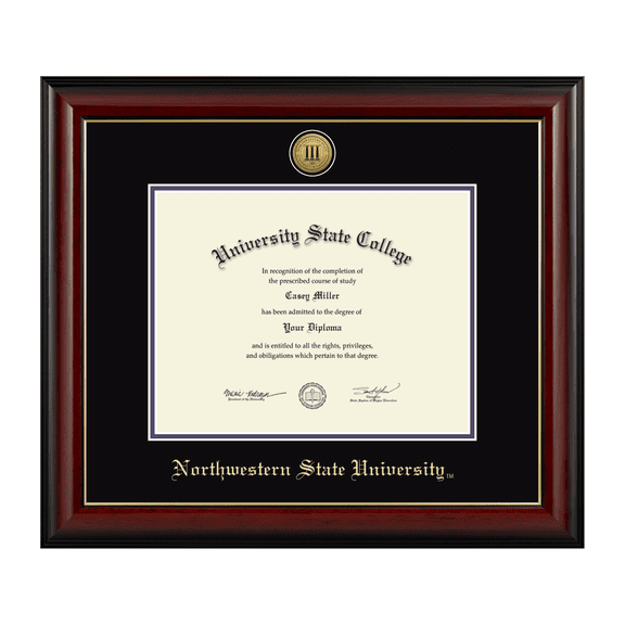 Framerly - Northwestern State University 11w x 8.5h Diploma Frame - Fits An Associate's, bachelor's and master's - Gold Engraved Medallion Diploma Frame