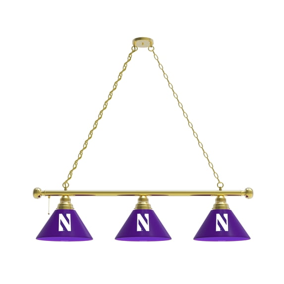 Northwestern University 3 Shade Billiard Light with Brass Fixture