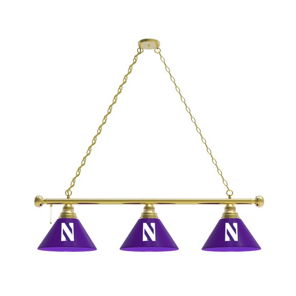 Northwestern University 3 Shade Billiard Light with Brass Fixture