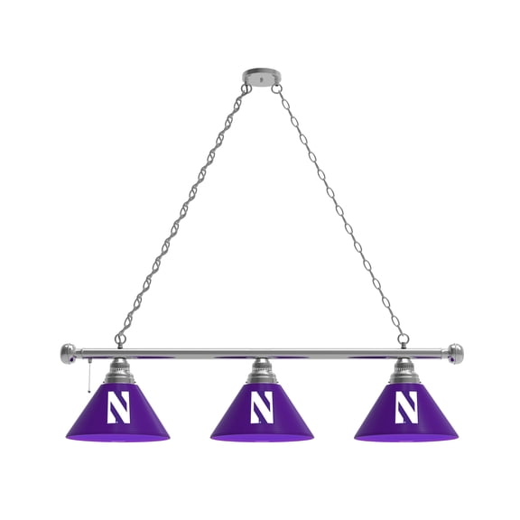 Northwestern University 3 Shade Billiard Light with Chrome FIxture