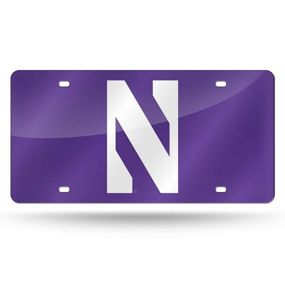 Northwestern Wildcats Purple Mirrored Laser Cut License Plate Laser Tag