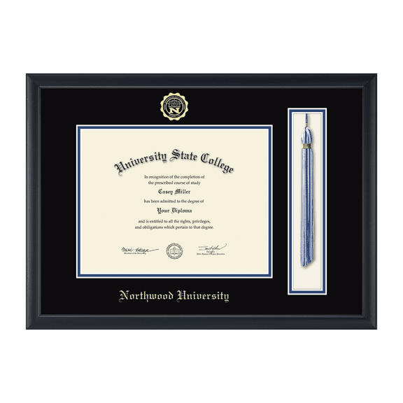 Framerly - Northwood Tassel Diploma Frame with Black and Royal Blue Mat