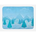 thumbnail image 1 of Northwoods Bath Mat, Christmas Forest Woodland with Mountains Abstract Pine Trees Alps Hiking, Plush Bathroom Decor Mat with Non Slip Backing, 29.5" X 17.5", Pale Blue and Teal, by Ambesonne, 1 of 2