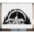 thumbnail image 1 of Northwoods Curtains 2 Panels Set, Mountain and Monochrome Forest Pattern with Compass Frame Design Outdoors, Window Drapes for Living Room Bedroom, 108W X 63L Inches, Black Coconut, by Ambesonne, 1 of 3