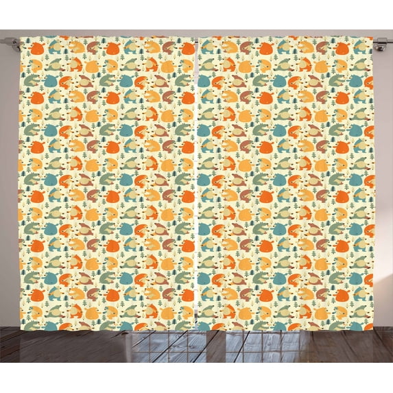 Ambesonne Northwoods Curtains 2 Panel Set, Happy Bears Nordic, 108" x 108", Multicolor