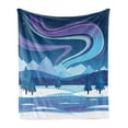 thumbnail image 1 of Northwoods Soft Flannel Fleece Throw Blanket, Aurora Borealis Composition Countryside Elements Frozen Lake Hills and Trees, Cozy Plush for Indoor and Outdoor Use, 60" x 80", Multicolor, by Ambesonne, 1 of 5