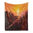 thumbnail image 1 of Northwoods Soft Flannel Fleece Throw Blanket, Sunrise in Mountains with River and Forest Idyllic Morning, Cozy Plush for Indoor and Outdoor Use, 60" x 80", Burgundy Burnt Sienna, by Ambesonne, 1 of 5