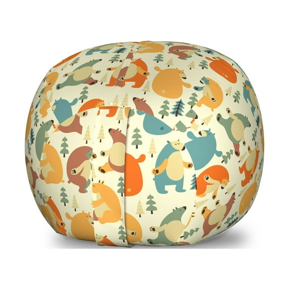 Northwoods Storage Toy Bag Chair, Pattern with Colorful Bears Scandinavian Style Nordic Nature Elements, Stuffed Animal Organizer Washable Bag, Small Size, Multicolor, by Ambesonne