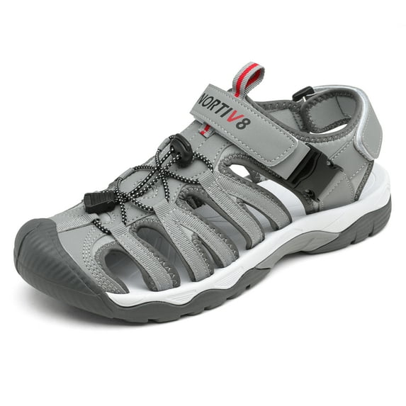 Nortiv 8 Men's Sandals, Closed Toe Athletic Sport Sandals, Mens Summer Shoes, Lightweight Trail Walking Sandals for Men SNAS222M GREY/RED Size 8