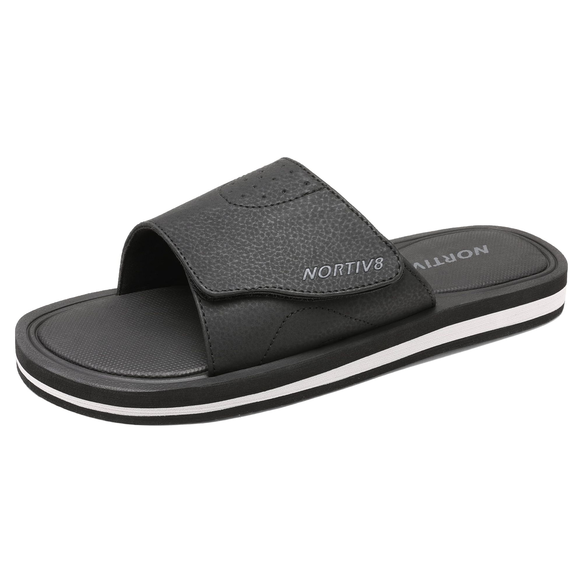 Nortiv8 Men's Memory Foam Adjustable Slide Sandals Comfort Lightweight Summer Beach Sandals Shoes FUSION BLACK Size 10 - image 1 of 5