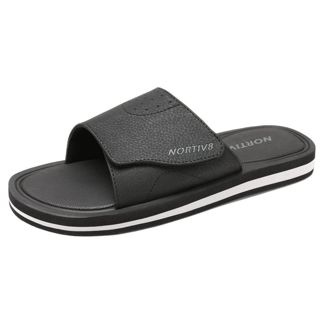 Nortiv8 Men's Memory Foam Adjustable Slide Sandals Comfort Lightweight Summer Beach Sandals Shoes FUSION BLACK Size 10