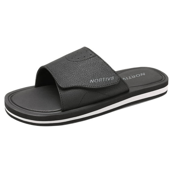 Nortiv8 Men's Memory Foam Adjustable Slide Sandals Comfort Lightweight Summer Beach Sandals Shoes FUSION BLACK Size 11