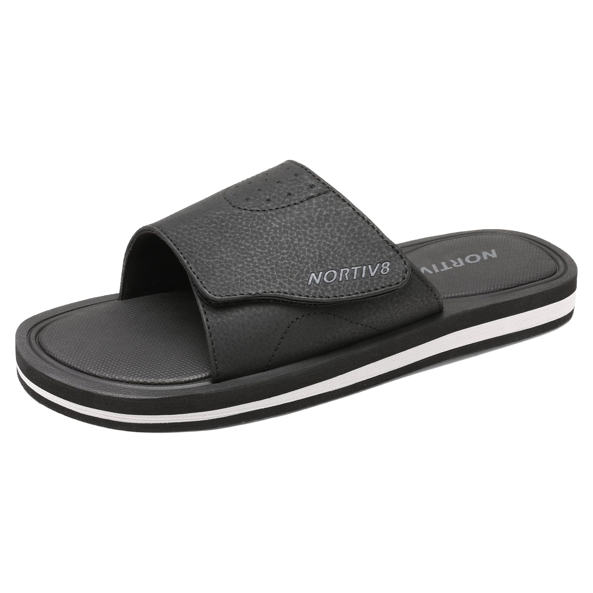 Nortiv8 Men's Memory Foam Adjustable Slide Sandals Comfort Lightweight  Summer Beach Sandals Shoes FUSION BLACK Size 7 