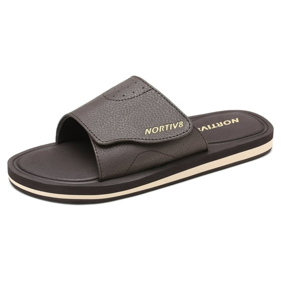 Nortiv8 Men's Memory Foam Adjustable Slide Sandals Comfort Lightweight Summer Beach Sandals Shoes FUSION DARK/BROWN Size 9