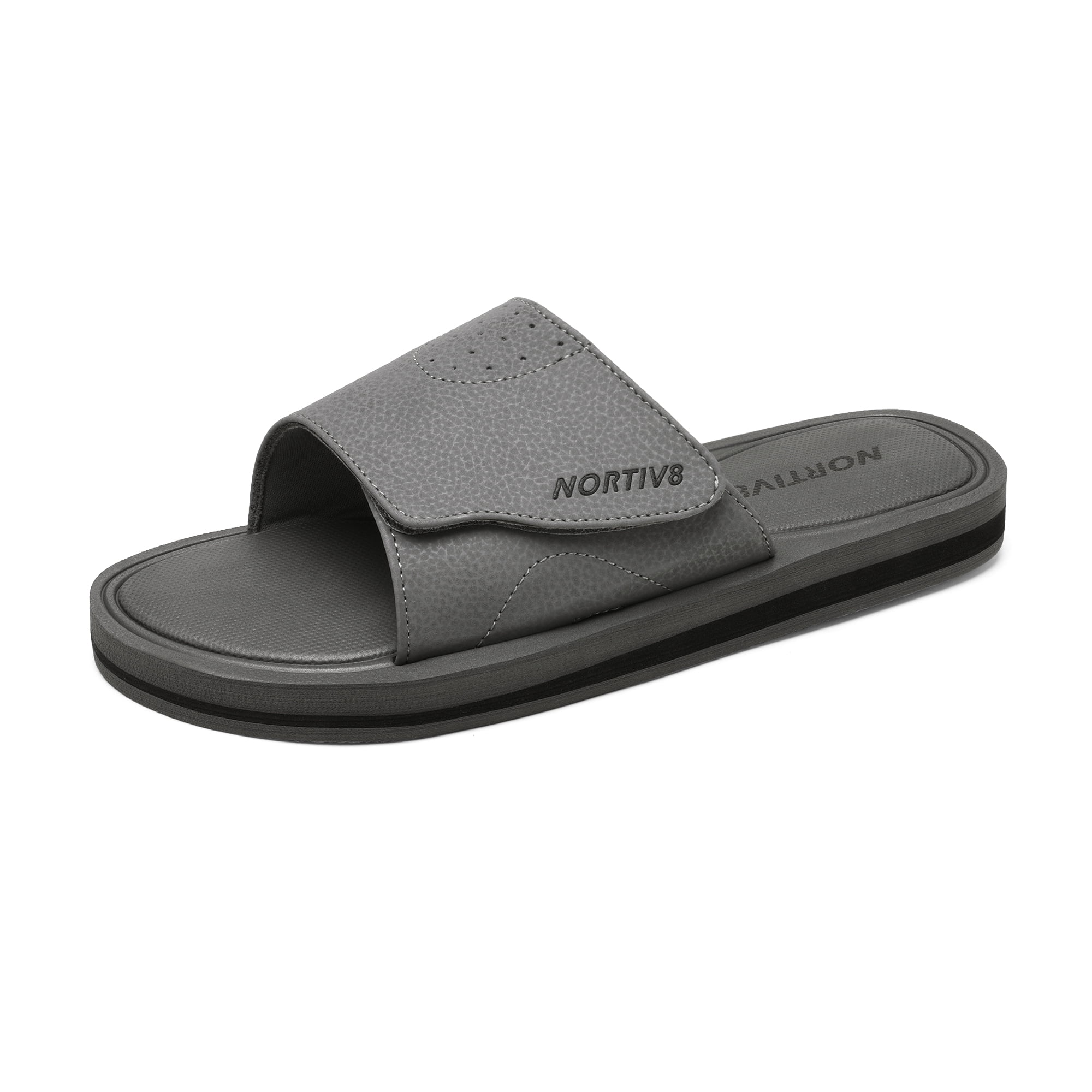 Nortiv8 Men's Memory Foam Adjustable Slide Sandals Comfort Lightweight Summer Beach Sandals Shoes FUSION GREY Size 10