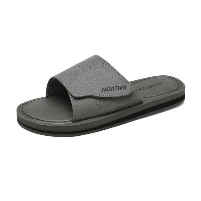 Nortiv8 Men's Memory Foam Adjustable Slide Sandals Comfort Lightweight Summer Beach Sandals Shoes FUSION GREY Size 12