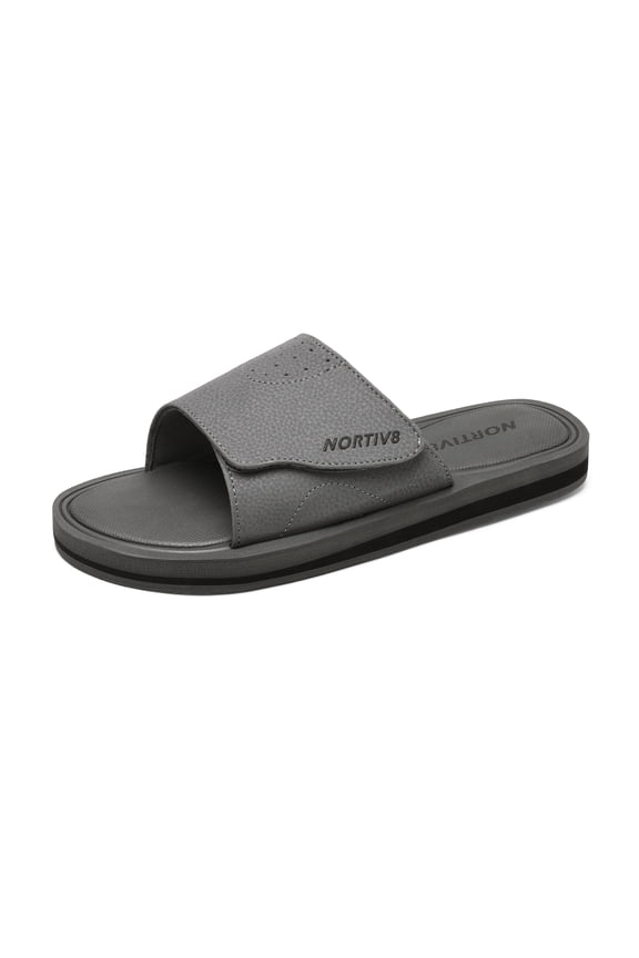 Men's Memory Foam Adjustable Slide Sandals Comfort Lightweight Summer Beach Sandals Shoes FUSION GREY Size 8