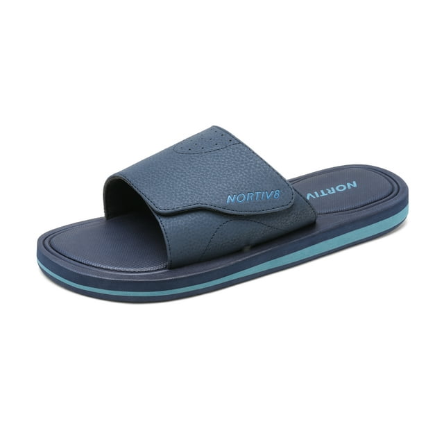 Nortiv8 Men's Memory Foam Adjustable Slide Sandals Comfort Lightweight Summer Beach Sandals Shoes FUSION NAVY Size 13