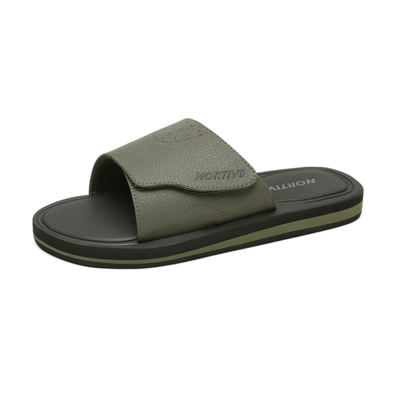 Nortiv8 Men s Memory Foam Adjustable Slide Sandals Comfort Lightweight Summer Beach Sandals Shoes FUSION OLIVE GREEN Size 12 Walmart