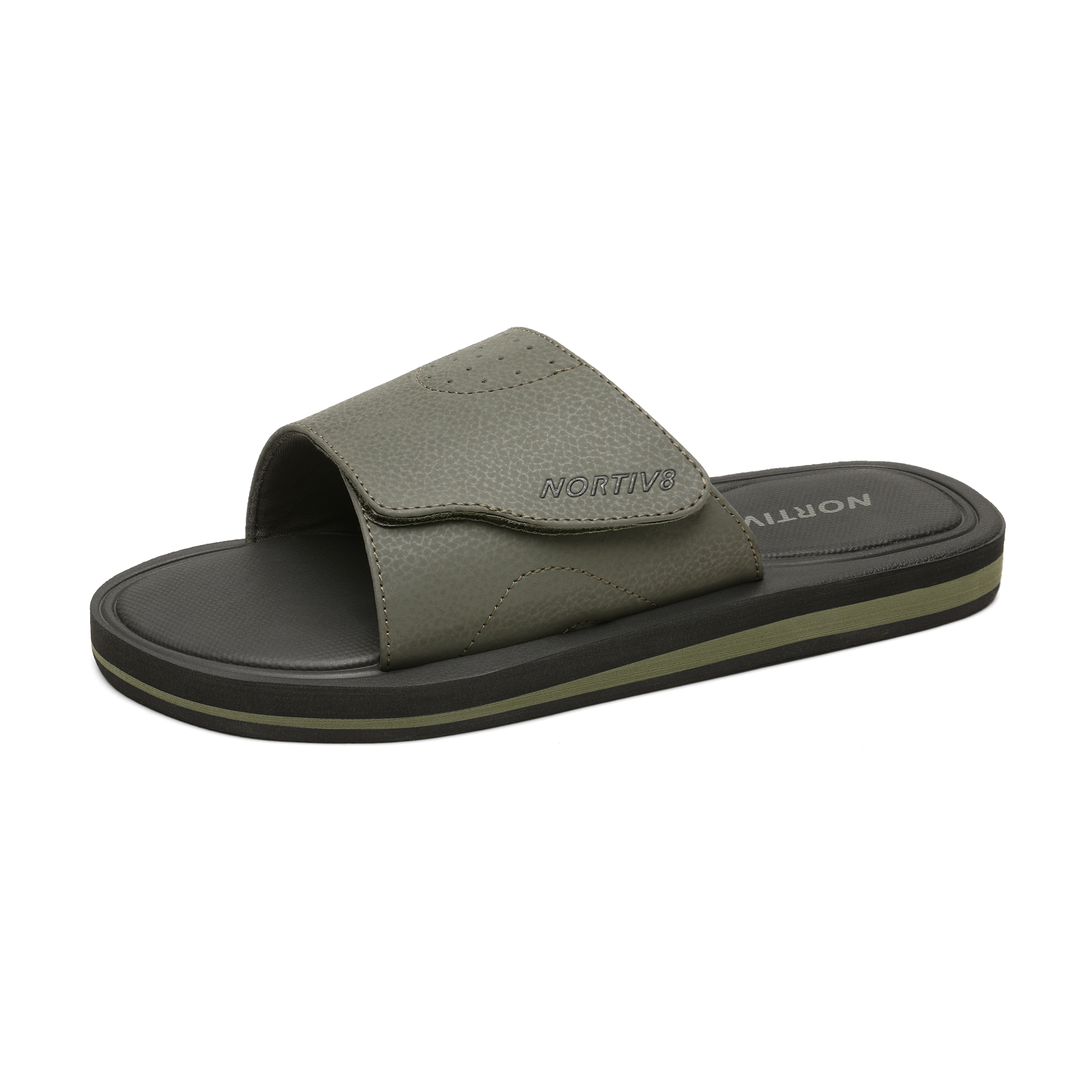 Nortiv8 Men's Memory Foam Adjustable Slide Sandals Comfort Lightweight Summer Beach Sandals Shoes FUSION OLIVE/GREEN Size 13 - image 1 of 5
