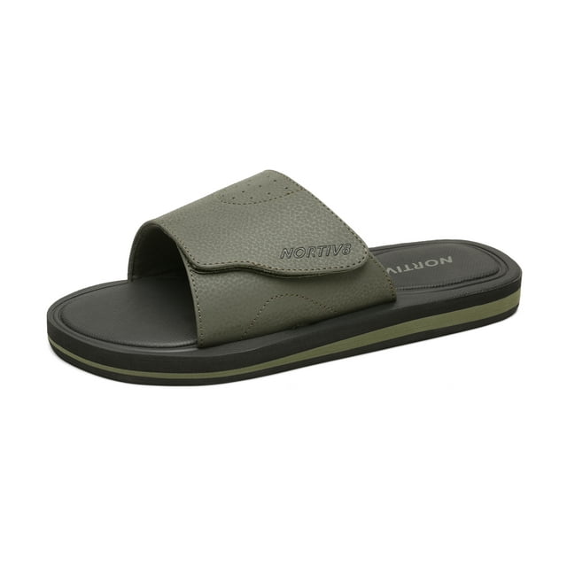 Nortiv8 Men's Memory Foam Adjustable Slide Sandals Comfort Lightweight Summer Beach Sandals Shoes FUSION OLIVE/GREEN Size 13