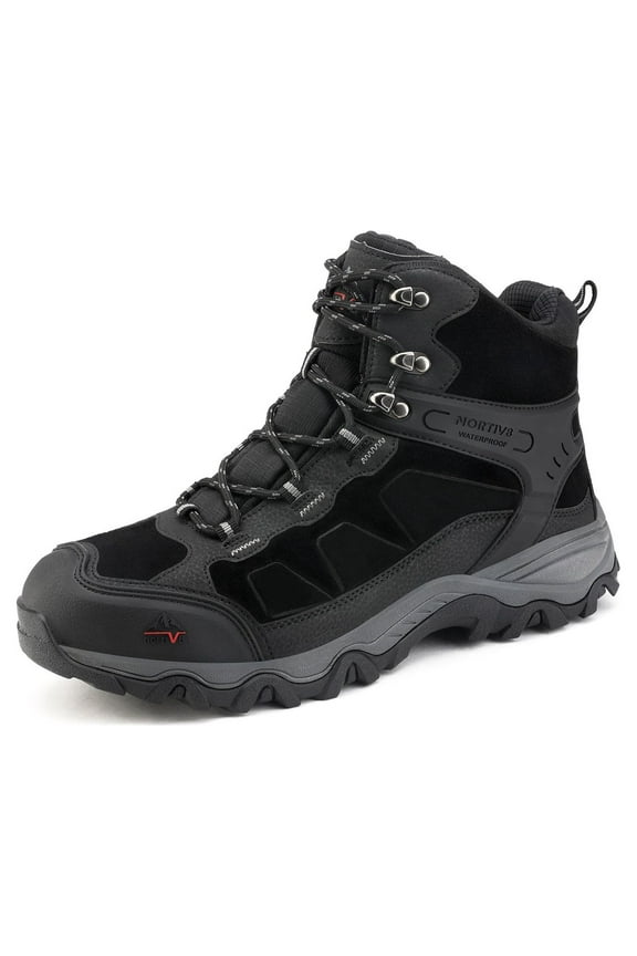 Mens Hiking Boots Outdoor Waterproof Mid Trekking Backpacking Mountaineering Shoes JS19004M-W BLACK Wide Size 12