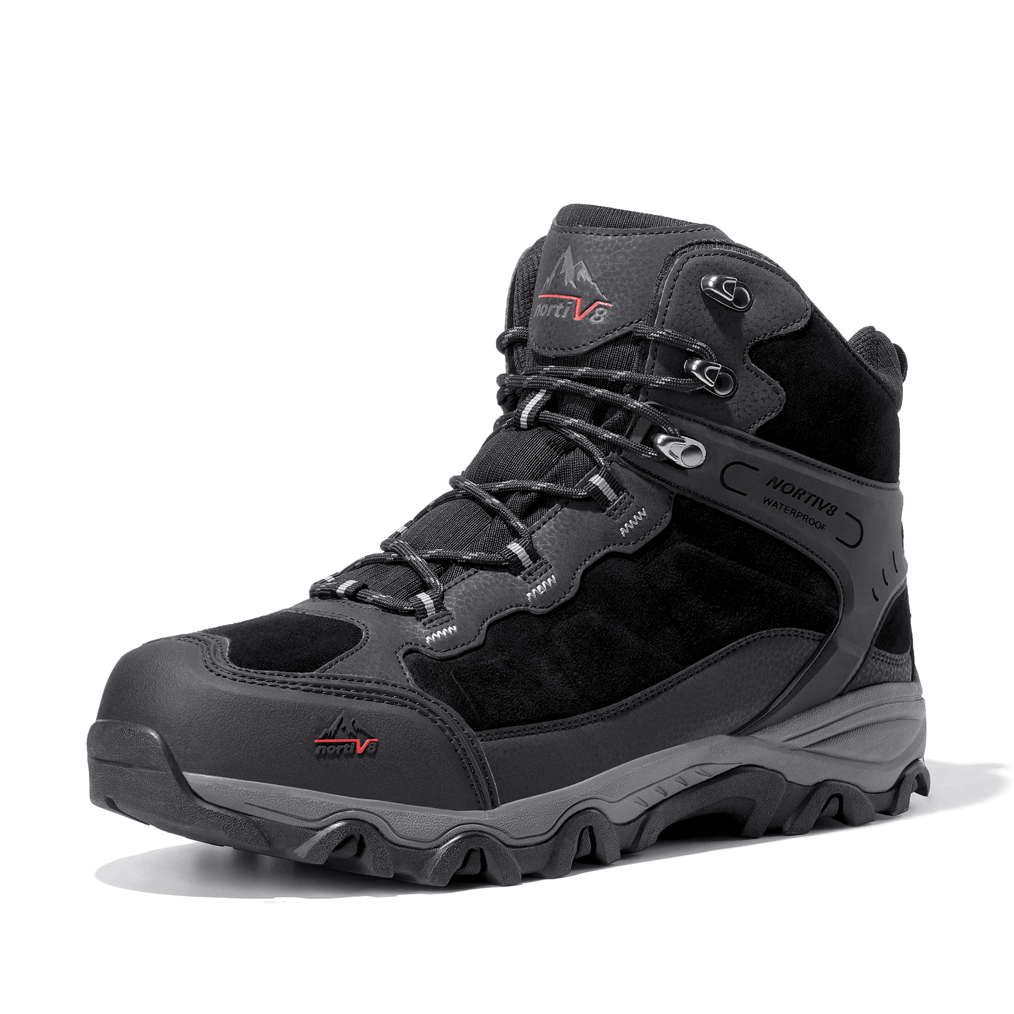 NORTIV8 Men's Waterproof Hiking Boots, Black, Size 9, Durable
