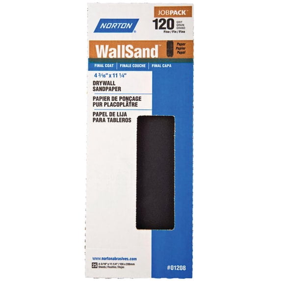 Norton 01208 Die-Cut Drywall Sanding Paper, 11 in x 4-3/16 in, JP120 Grit