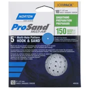 5 Norton 03220 ProSand Multi-Hole Hook & Sand Center Hole Vacuum Discs, 150-Grit, Medium, 10-Pack