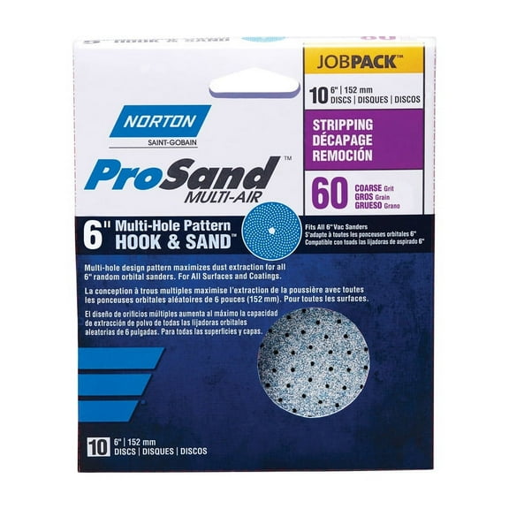 Norton Prosand Multi-Air 6" Multi-Hole Pattern Hook & Sand Disc, 60 Grit, 10 Pack