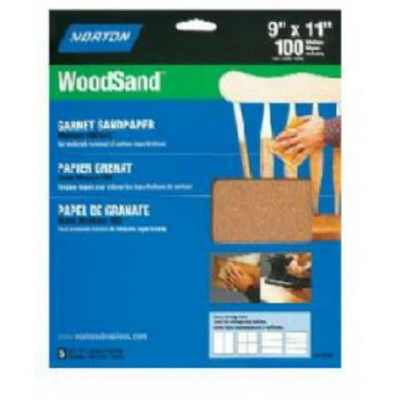Norton 07660747990 9 x 11 in. 100 Medium Grit- Garnet Wood Sanding Sheets- 5 Pack