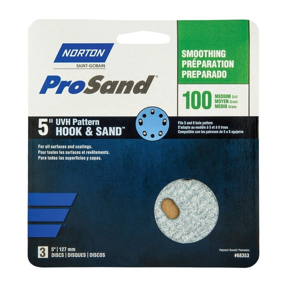 Norton 07660768353 ProSand Universal Vacuum Sanding Disc, Grit 100, 5", 3 Piece