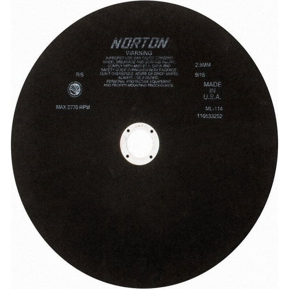 Norton 13-3/4" Aluminum Oxide Cutoff Wheel 0.098" Thick, 1-1/4" Arbor, 2,770 Max RPM, Use with Stationary Tools