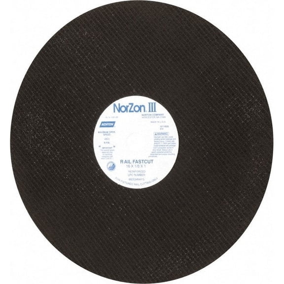 Norton 16" 24 Grit Zirconia Alumina Cutoff Wheel 1/8" Thick, 1" Arbor, 4,800 Max RPM, Use with Electric & Gas Powered Saws