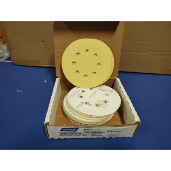 Norton 30242 Hook & Sand 120 Grit , Discs, 5" X 8 Hole (A290), Pack Of 50