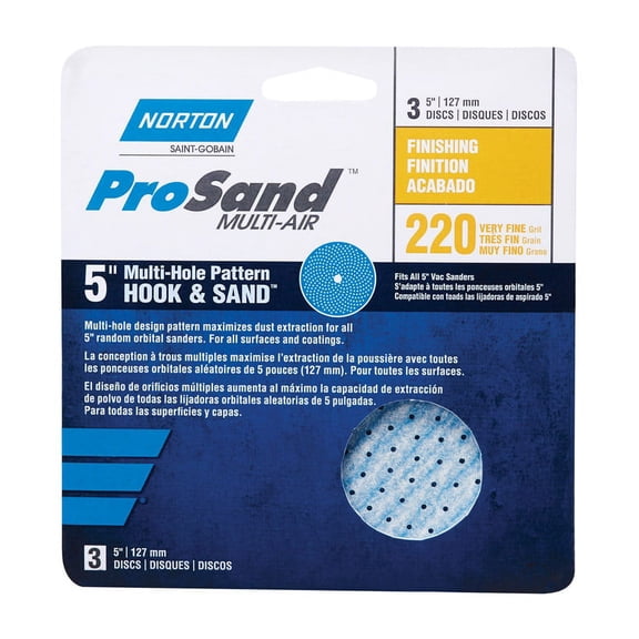 5" Norton 03227 ProSand Multi-Hole Hook & Sand Discs, 220-Grit, 3-Pack