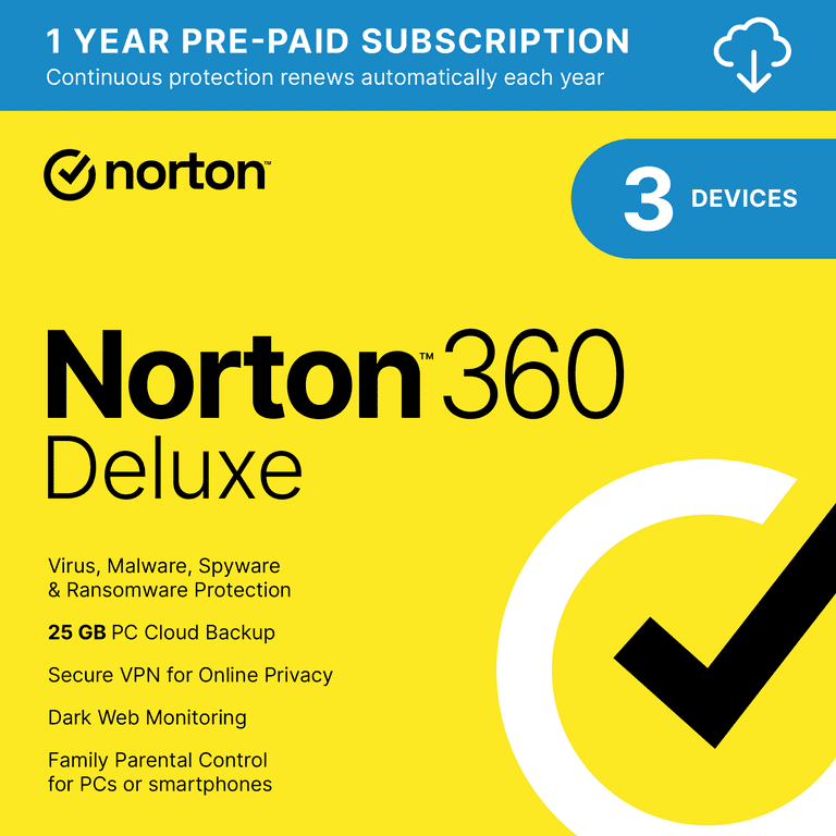 Norton 360 Deluxe, Antivirus Software For 3 Devices, 1 Year.