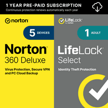 Norton 360 + LifeLock Select, All-in-One Privacy and Identity Software 1 Yr Sub [Digital Download]