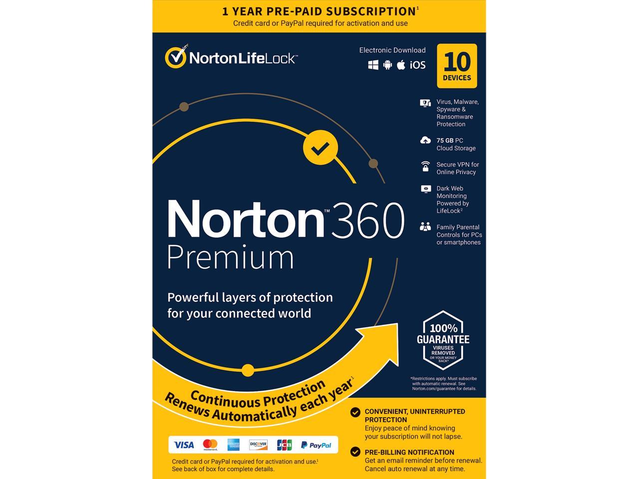 Norton 360 Premium 2024 10 Devices 1 Year with Auto Renewal Key Card