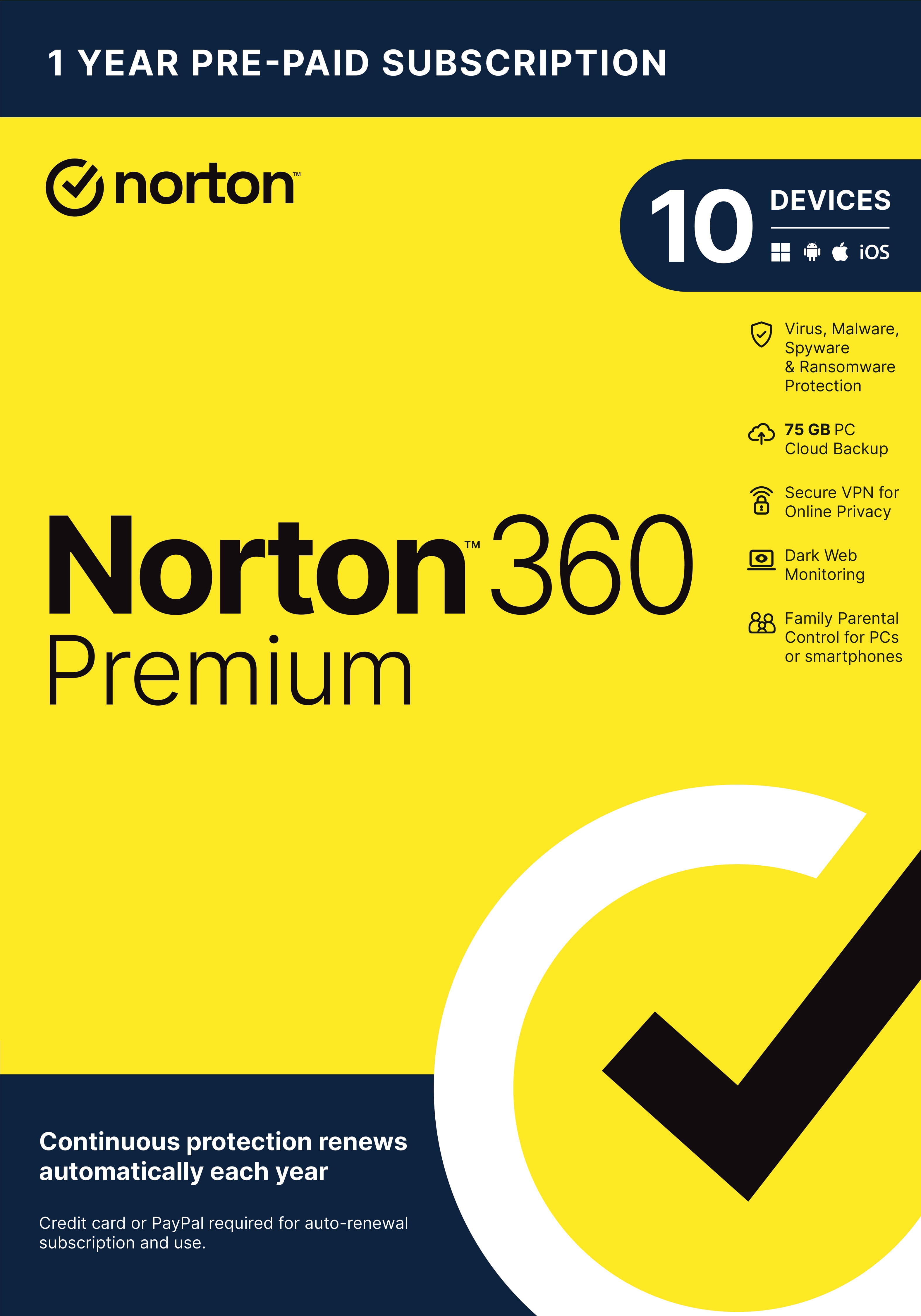 NORTON 360 PREMIUM 10 DEVICE deal from Walmart