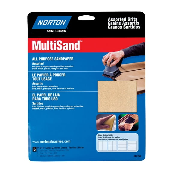 9" x 11" Norton 47765 MultiSand All Purpose Sanding Sheet Assorted Handy-Pack